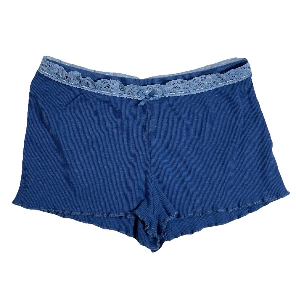 Shein Coquette Aesthetic Blue Satin Knit Sleep Shorts Lace Bow Detail Sz Medium